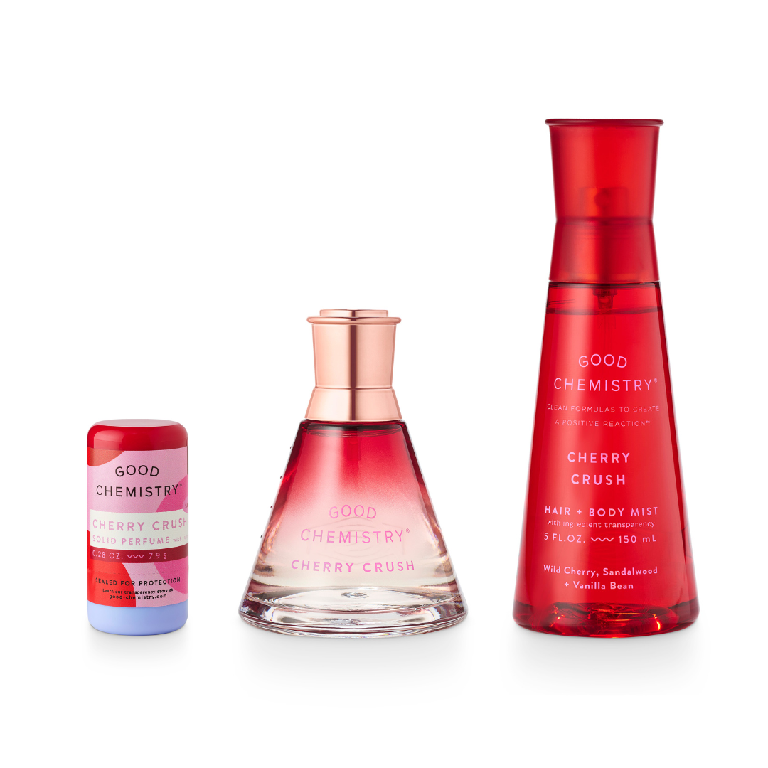 Three 'Good Chemistry' Cherry Crush products on a white background