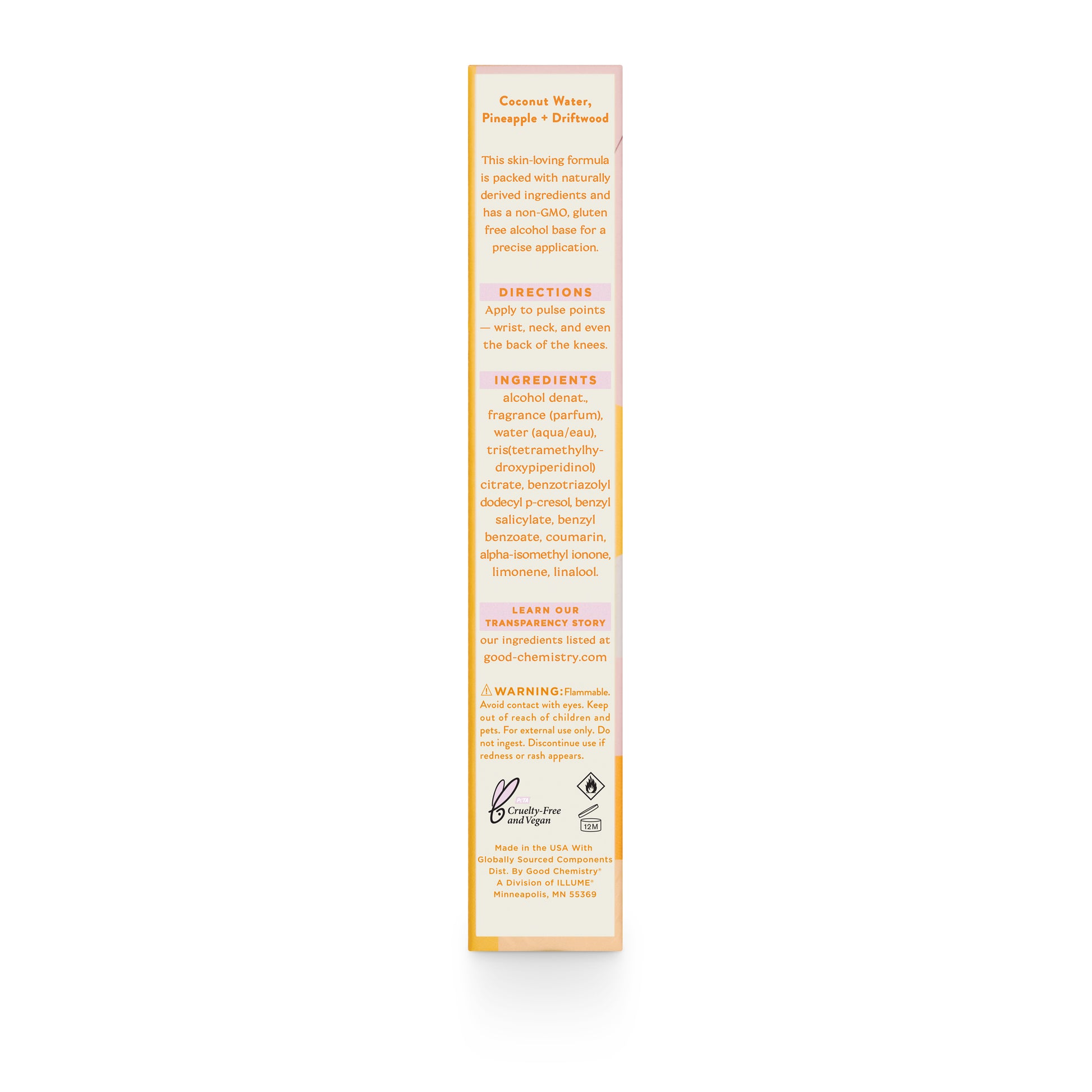 Coco Blush Product label and ingredients with text on a white background