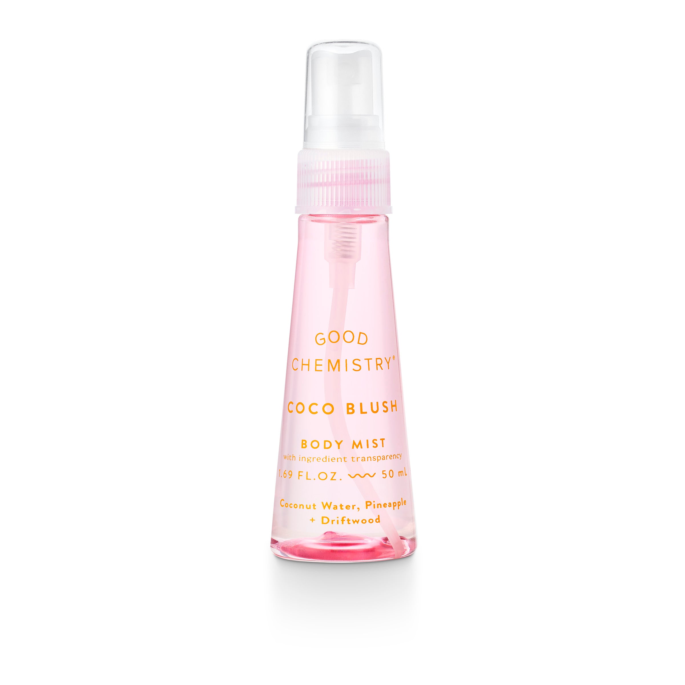 Good Chemistry Coco Blush body mist bottle on a white background