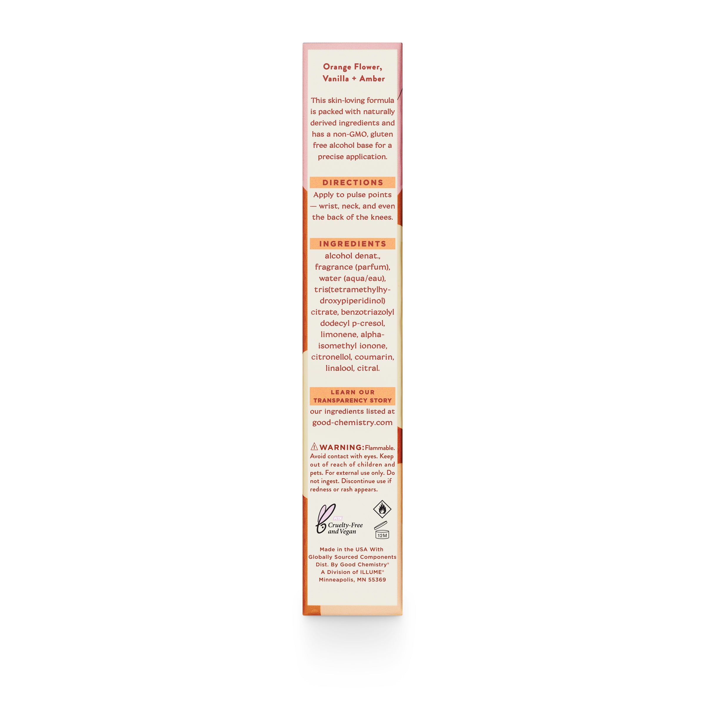 Travel spray label with text on a white background