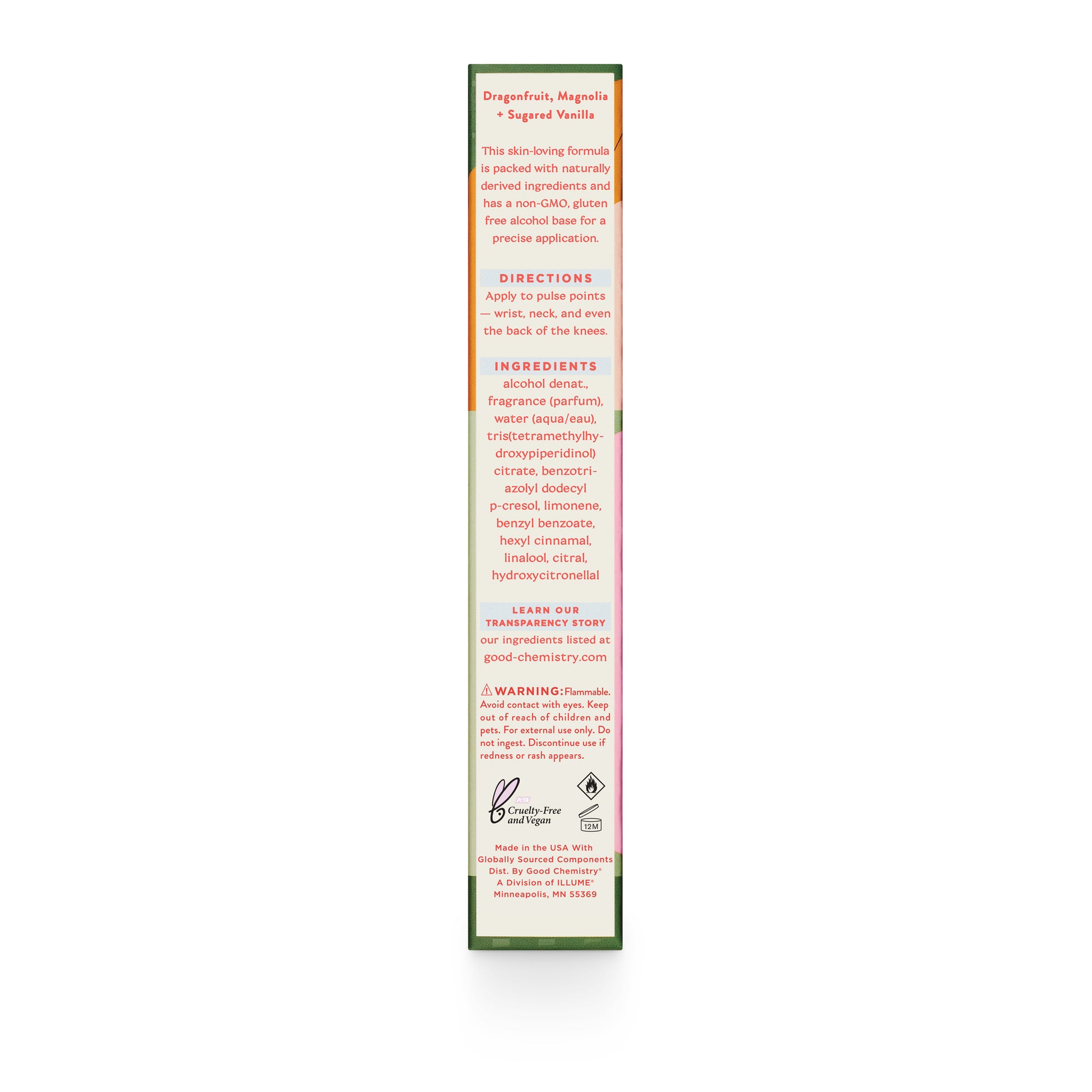 Product label with directions and ingredients on a white background