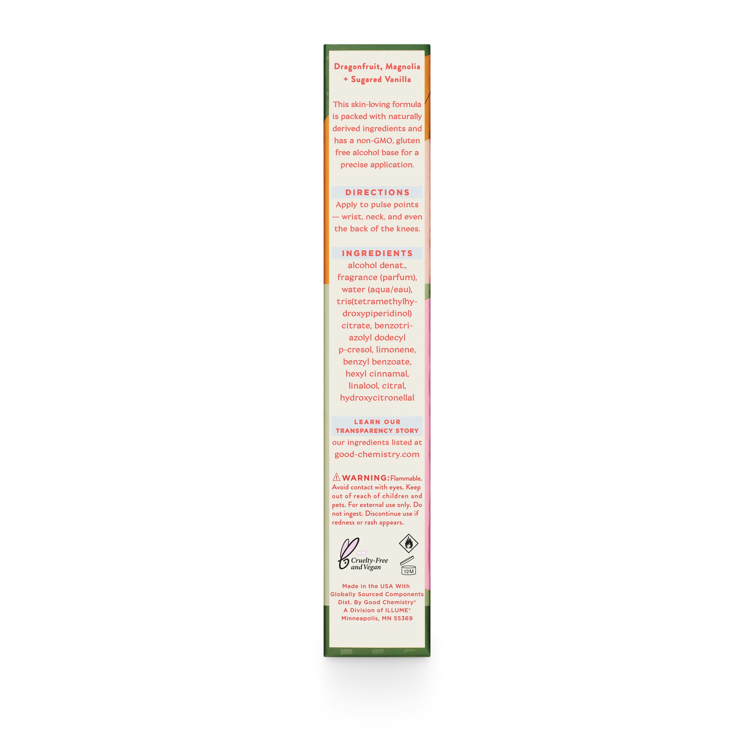 Product label with directions and ingredients on a white background