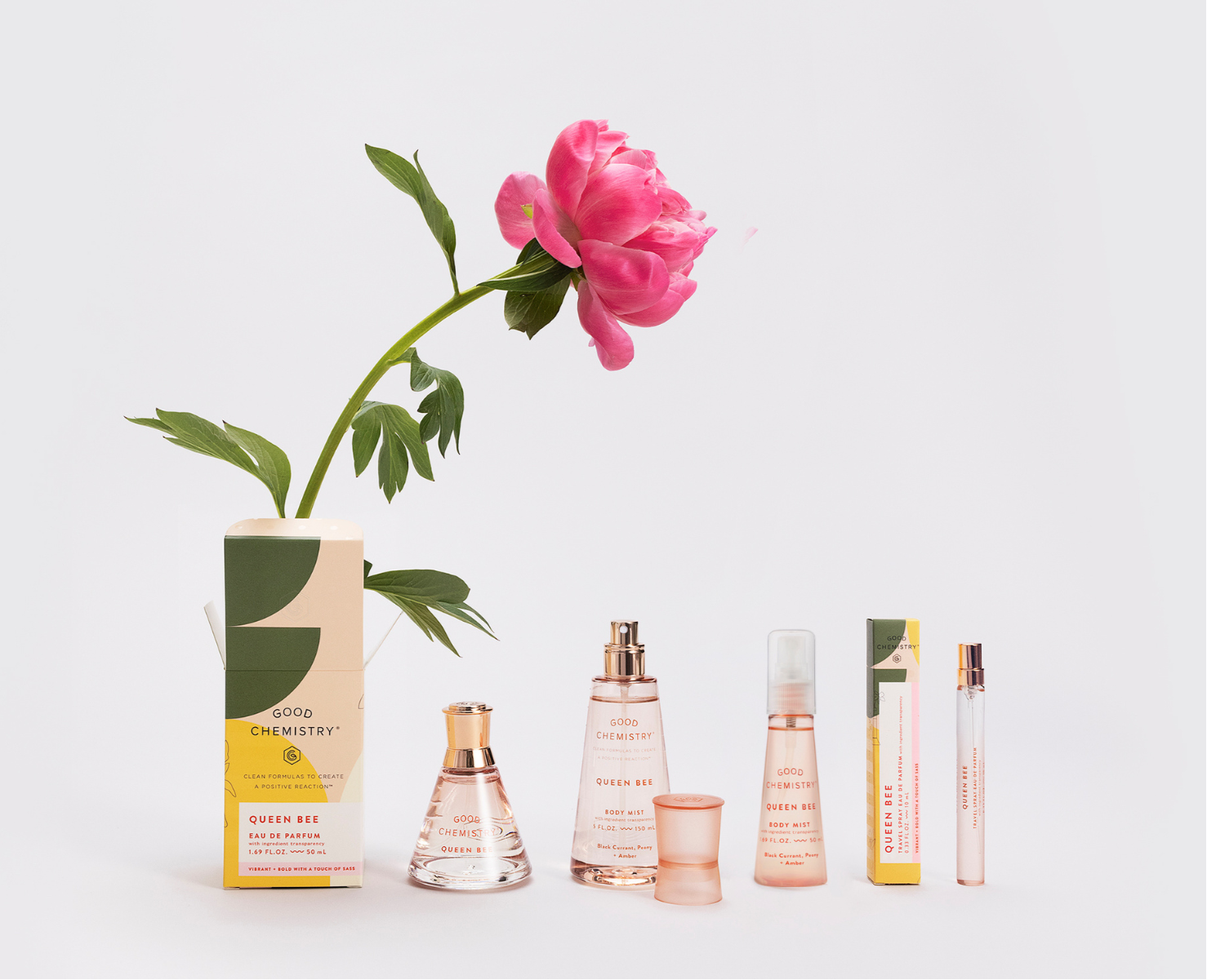 Set of queen bee perfume with flowers