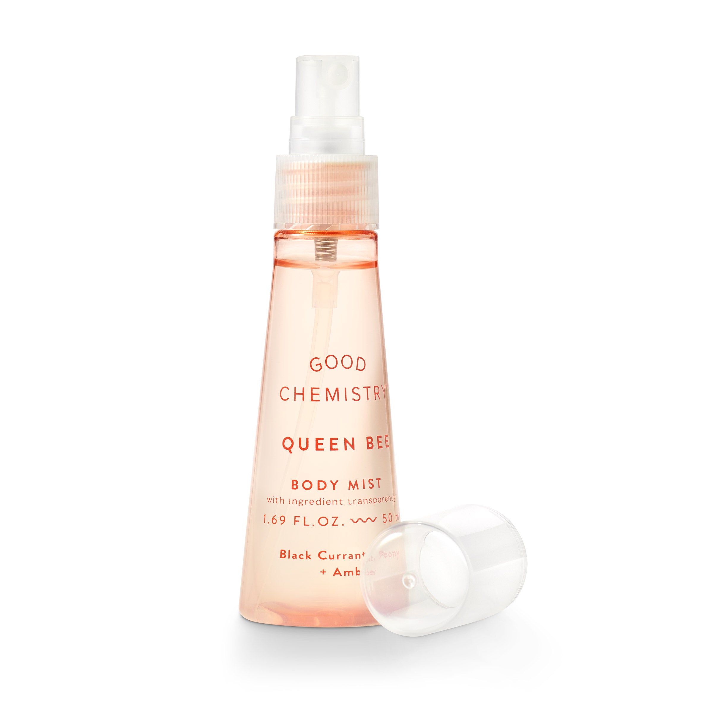 Queen Bee body mist pink bottle on a white background