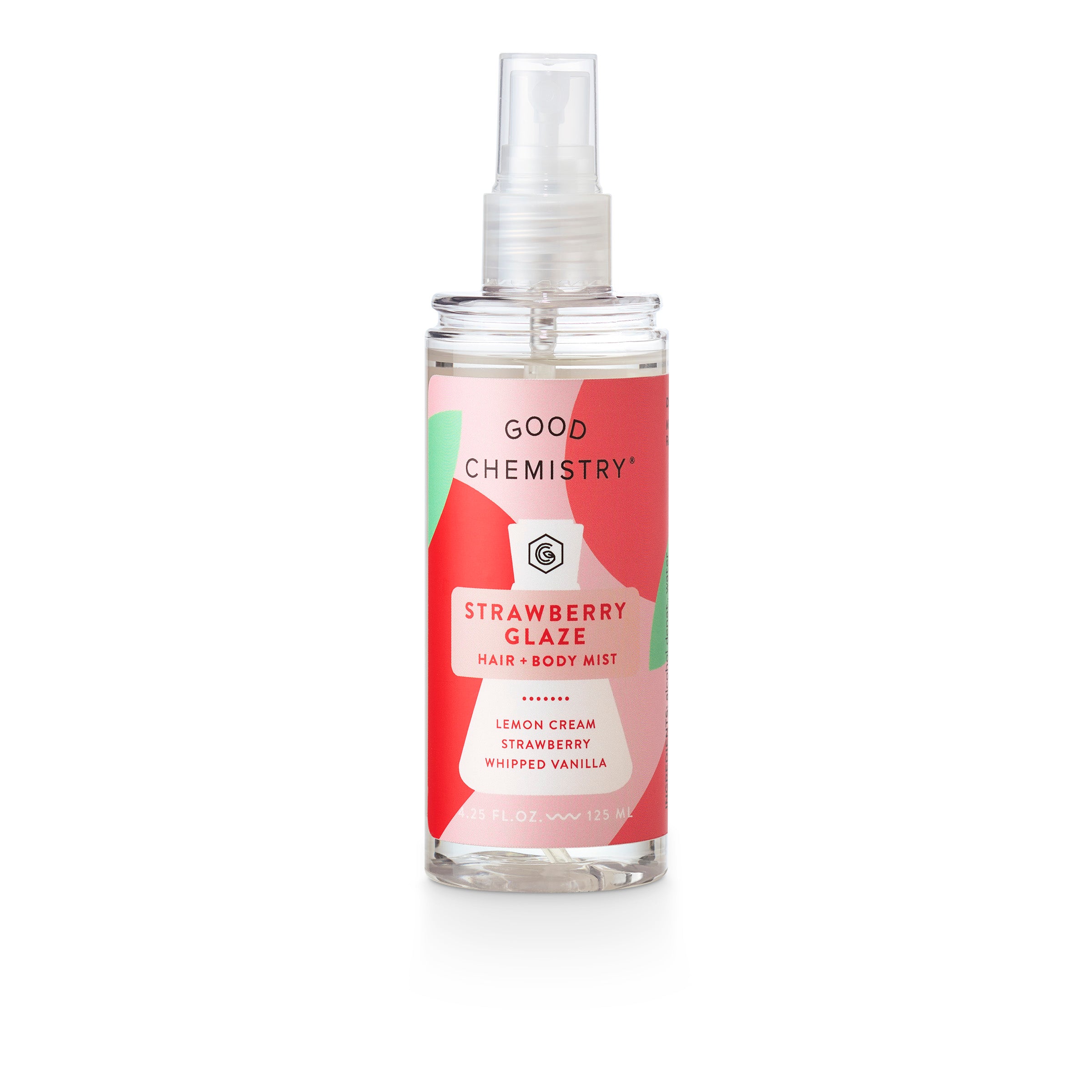 Good Chemistry Strawberry Glaze hair and body mist bottle on a white background