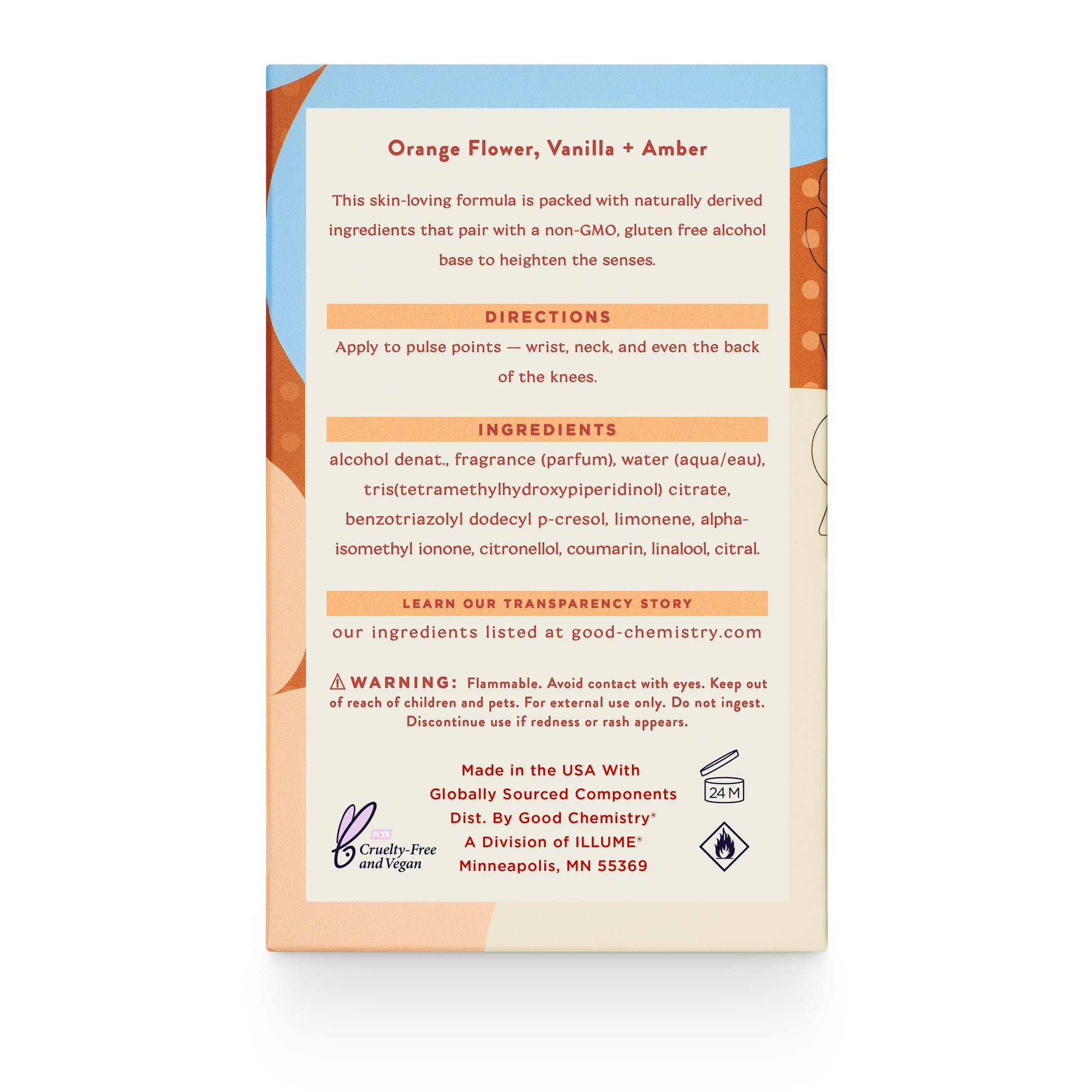 Product label with directions, ingredients, and branding information on a white background